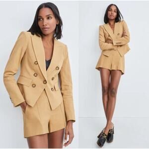 Veronica Beard Diego Linen Camel Double Breasted Dickey Blazer Jacket Sz 8